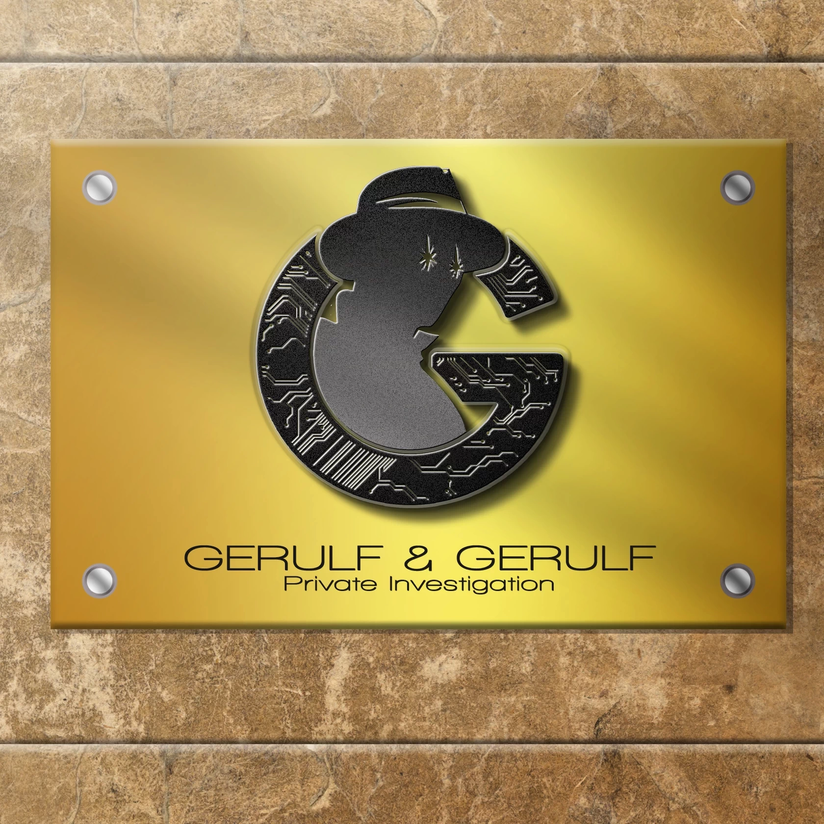 Plaque professionnelle du cabinet d'investigations Gerulf & Gerulf